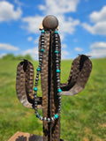 Western Navajo Pearl & Turquoise Stone Bead Necklace: TURQUOISE