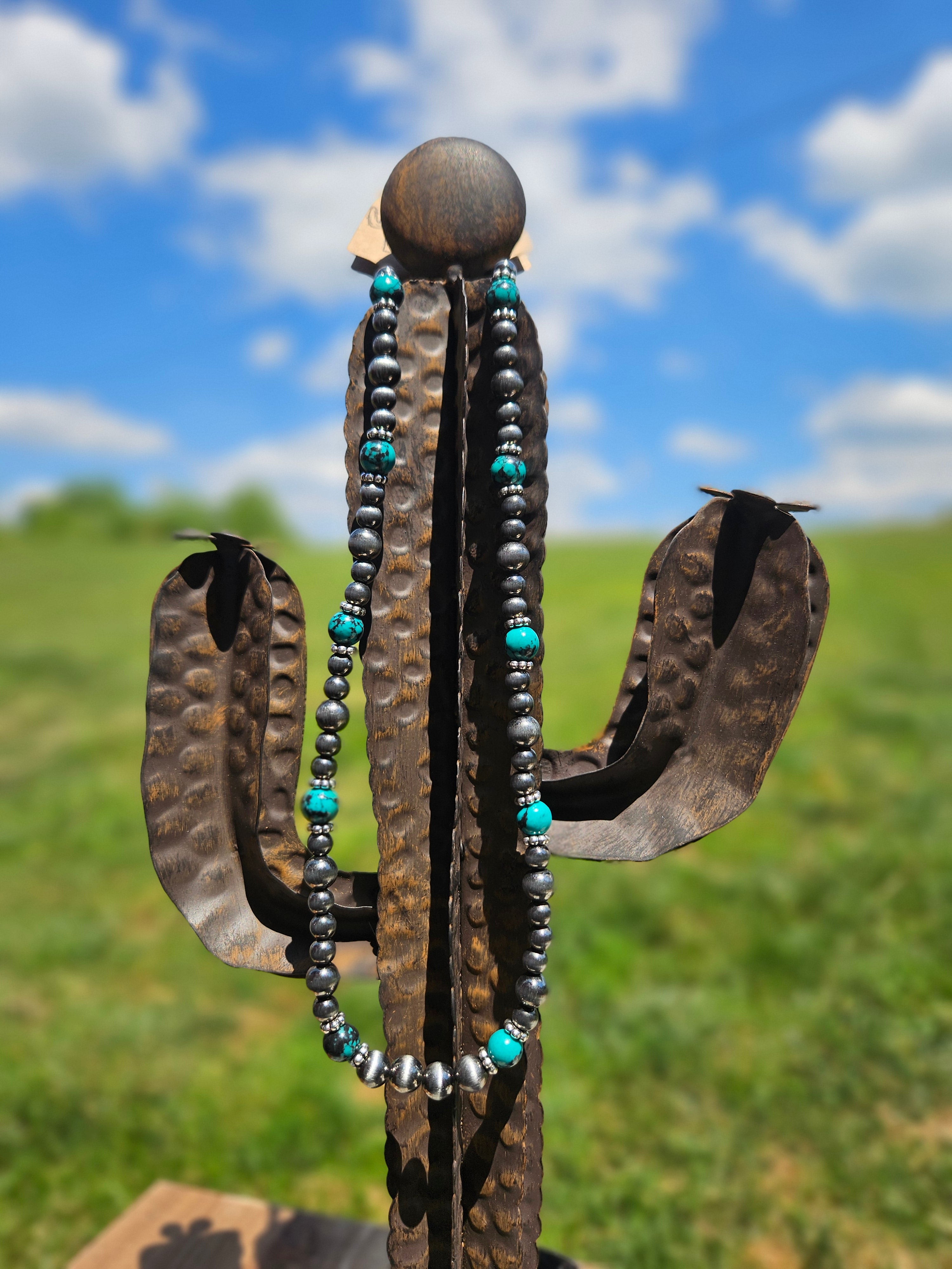 Western Navajo Pearl & Turquoise Stone Bead Necklace: TURQUOISE