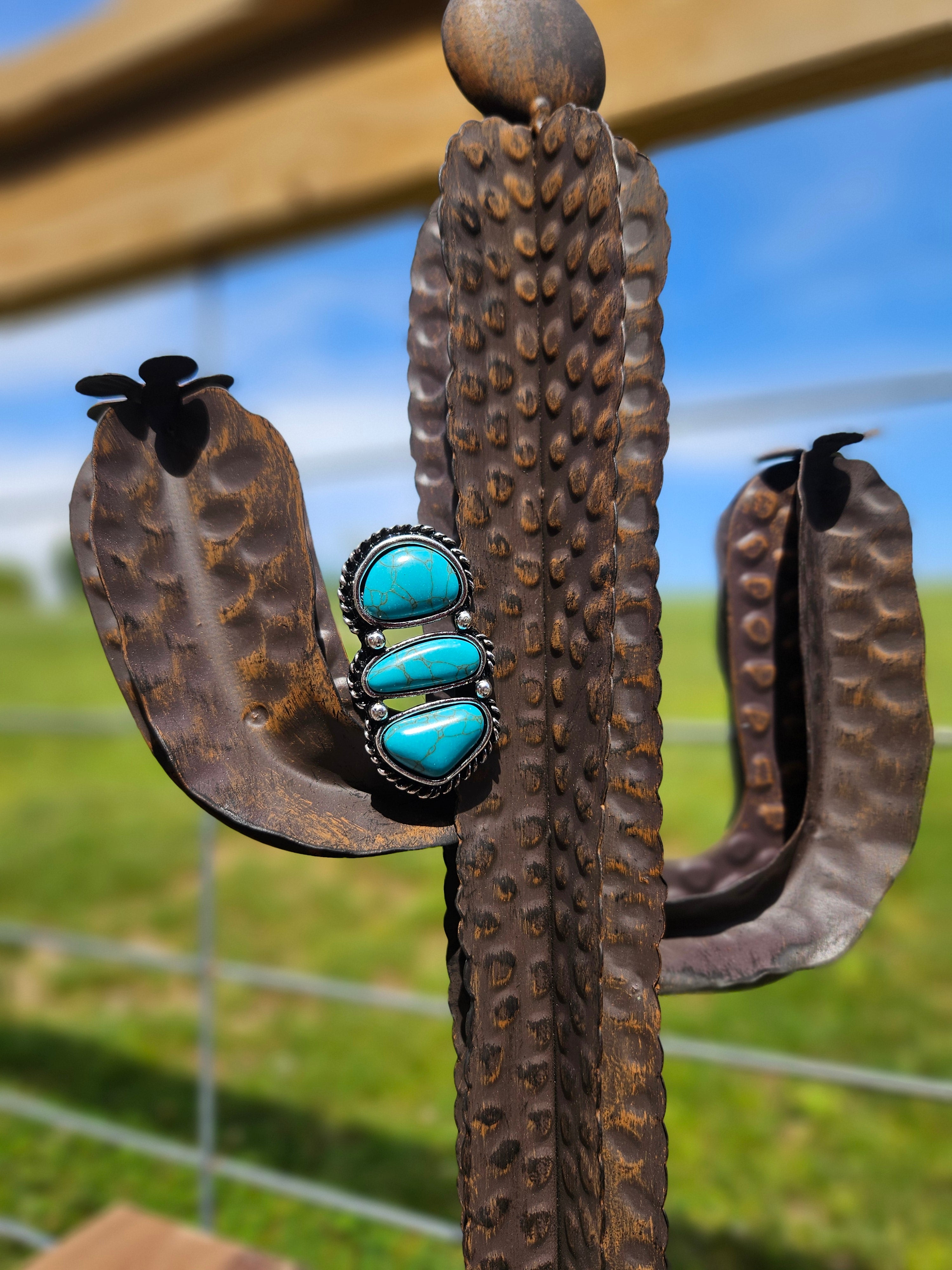 Western 3 Turquoise Semi Stone Knuckle Cuff Ring