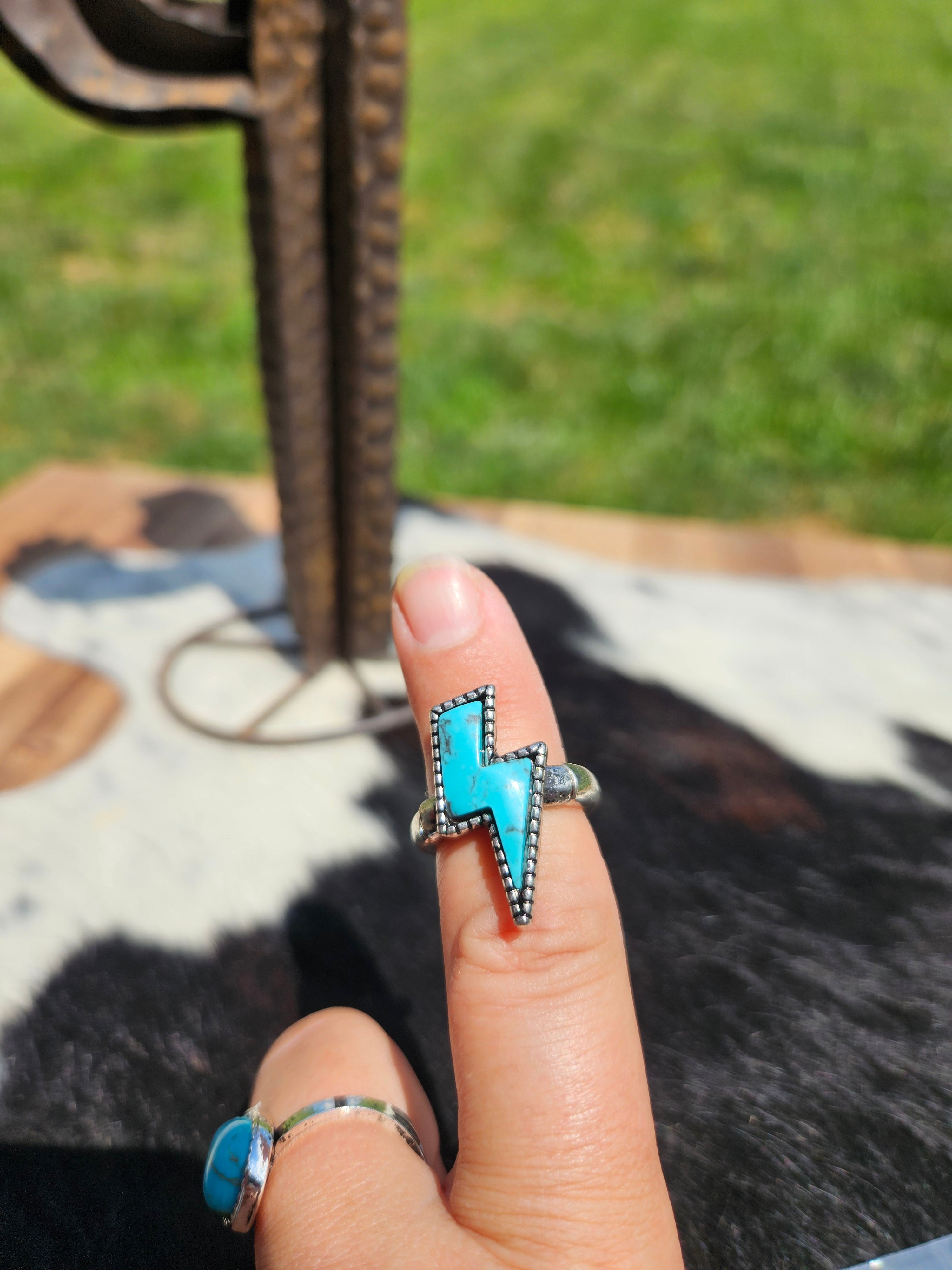 Western Lightning Bolt Thunder -  Ring: Turquoise