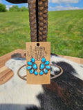 Western Half Concho Squash Blossom Stone Dangle Earrings: Turquoise