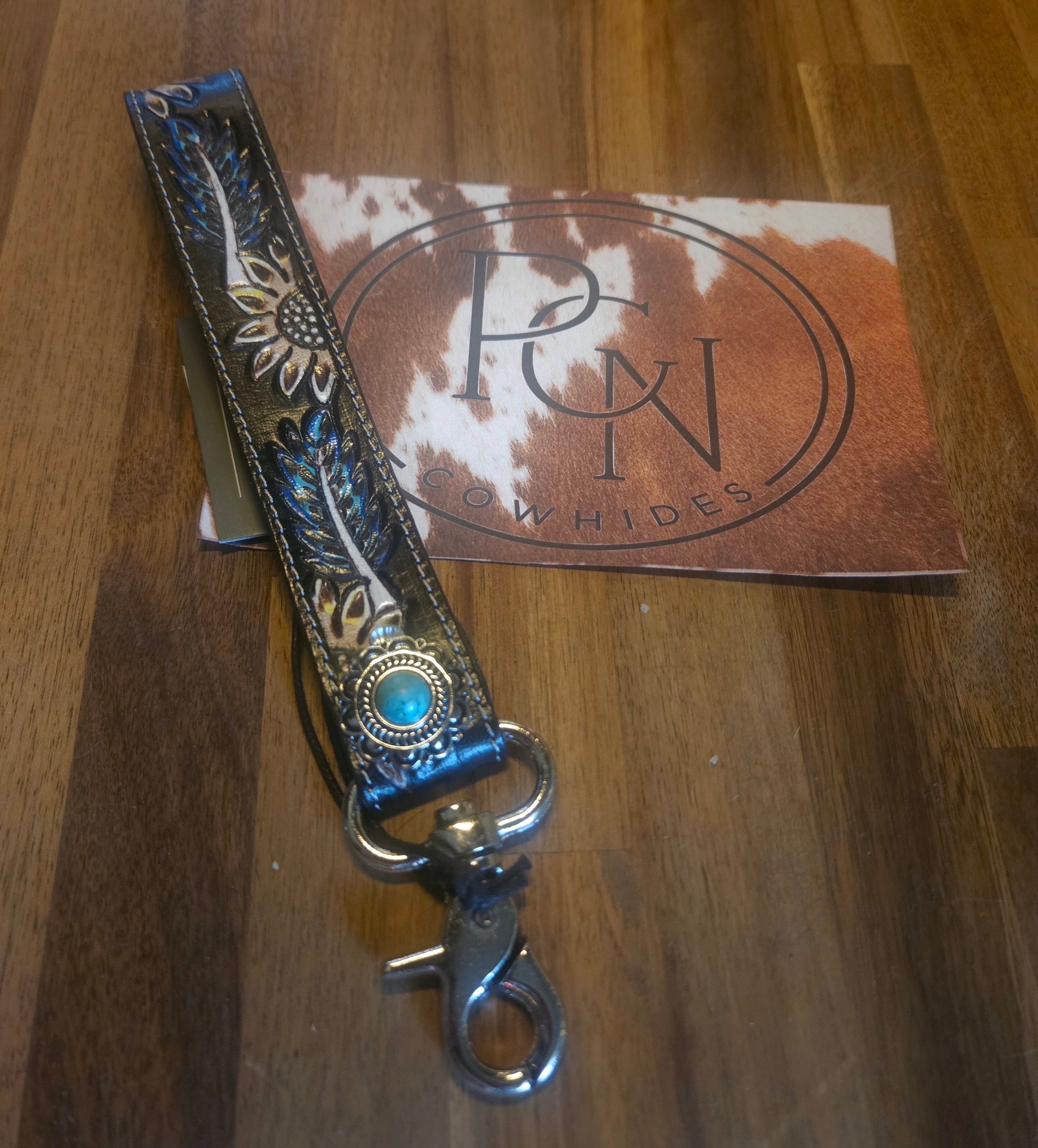 Cheyenne Bloom Hand-tooled Key Fob