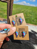 Western Checker Checkered Lightning Stud Earrings: Multi